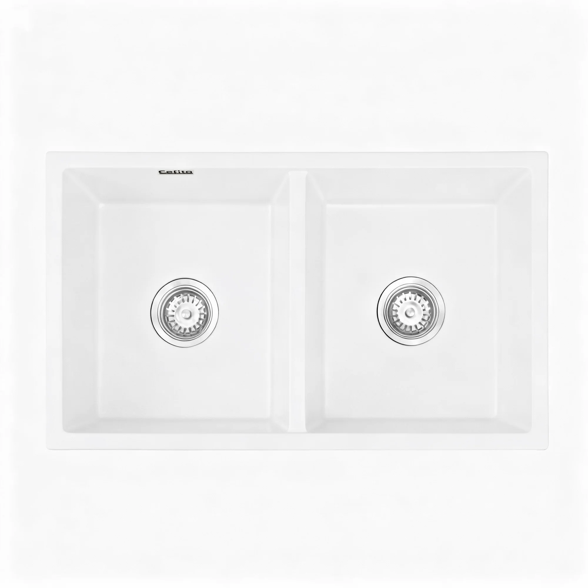 Cefito Kitchen Sink 77x45cm Granite Stone Sink Double Bowl White - Image 3