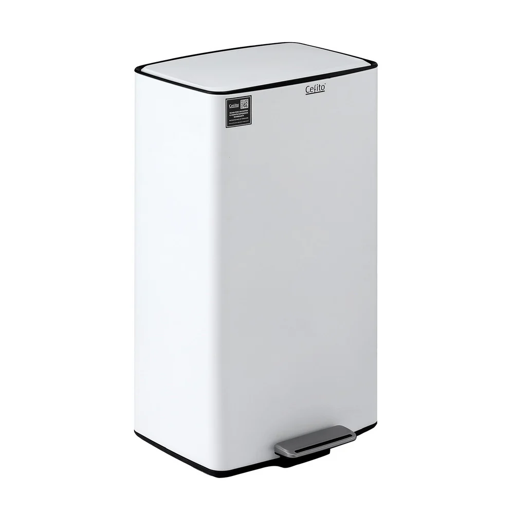 Cefito Pedal Bins Rubbish Bin Waste Recycle Dustbins Kitchen Trash Can 40L White - Image 3