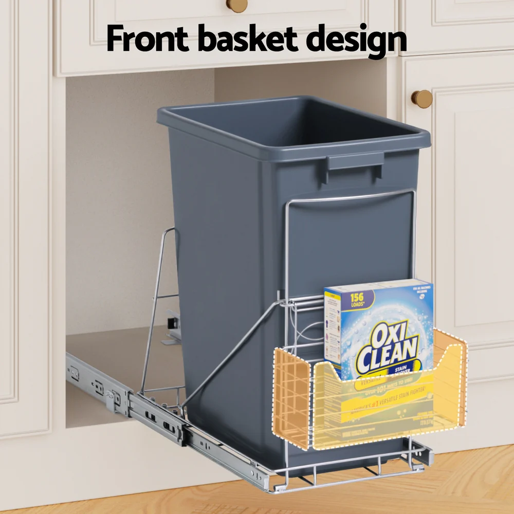 Cefito Pull Out Bin Kitchen Cabinet Slide Garbage Rubbish Bins Basket 40L Grey - Image 5