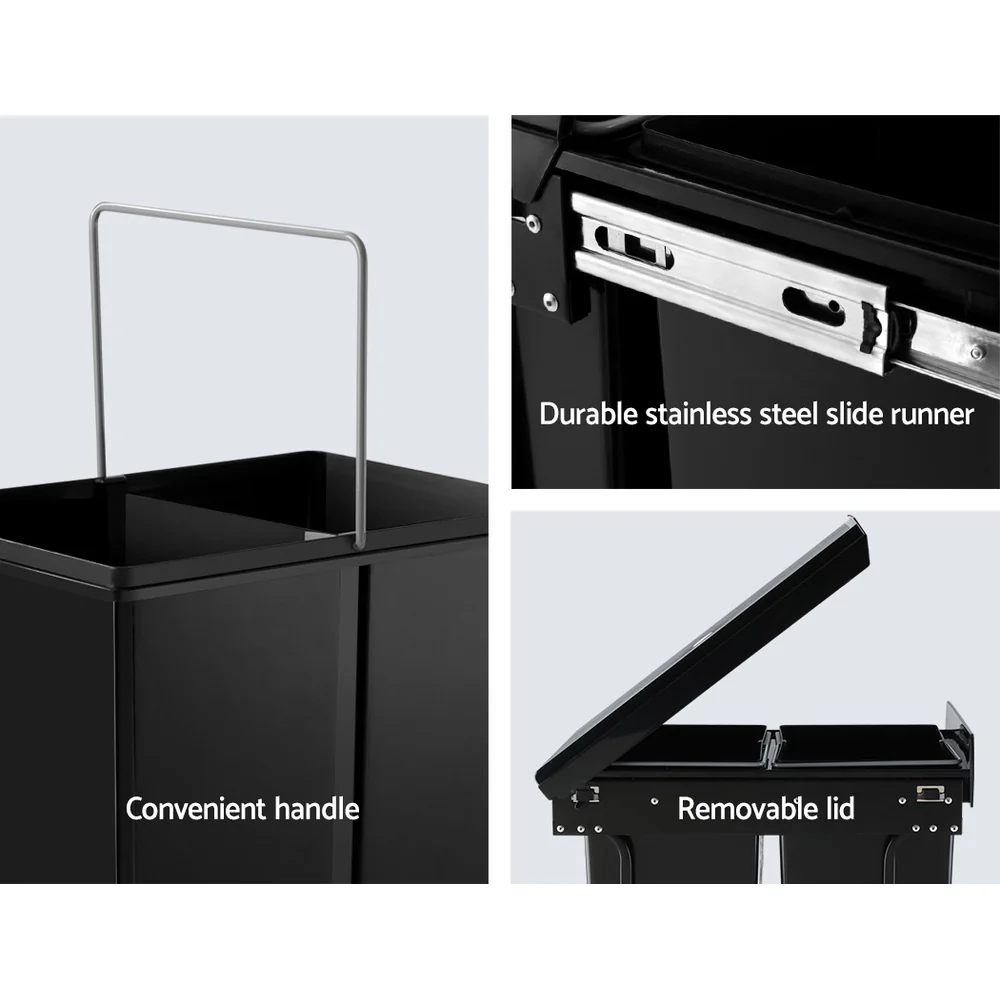 Cefito Pull Out Bin Kitchen Double Basket 2X20L Black - Image 5