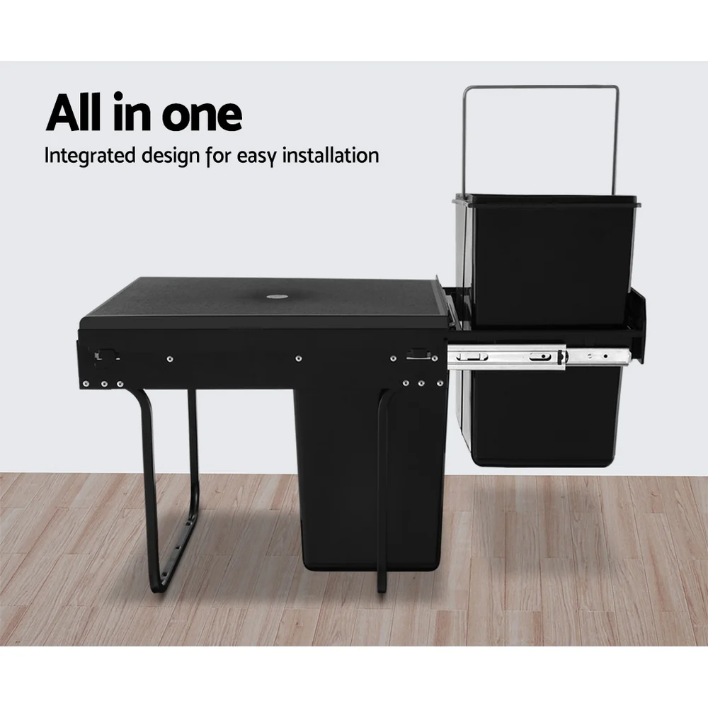 Cefito Pull Out Bin Kitchen Double Basket 2X20L Black - Image 6