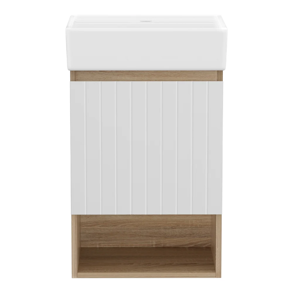 Cefito Vanity Unit 445mm Basin Bathroom Cabinet Storage Wall Hung Sink White - Image 3