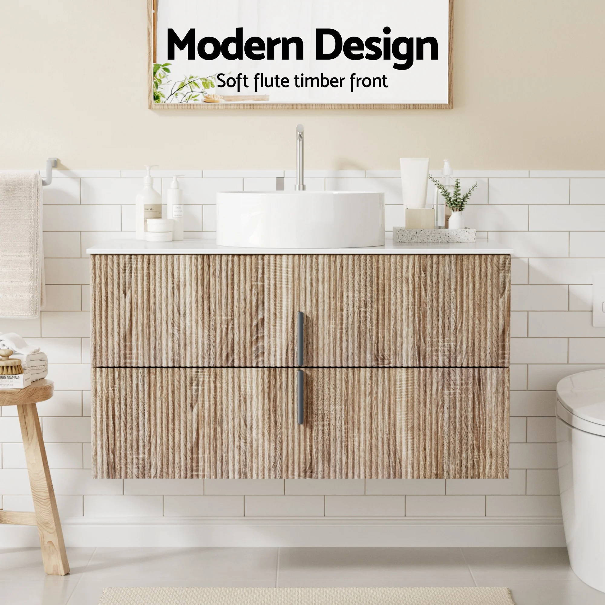 Cefito Vanity Unit 900mm Bathroom Cabinet Storage Wall Hung Timber Front Pine - Image 5