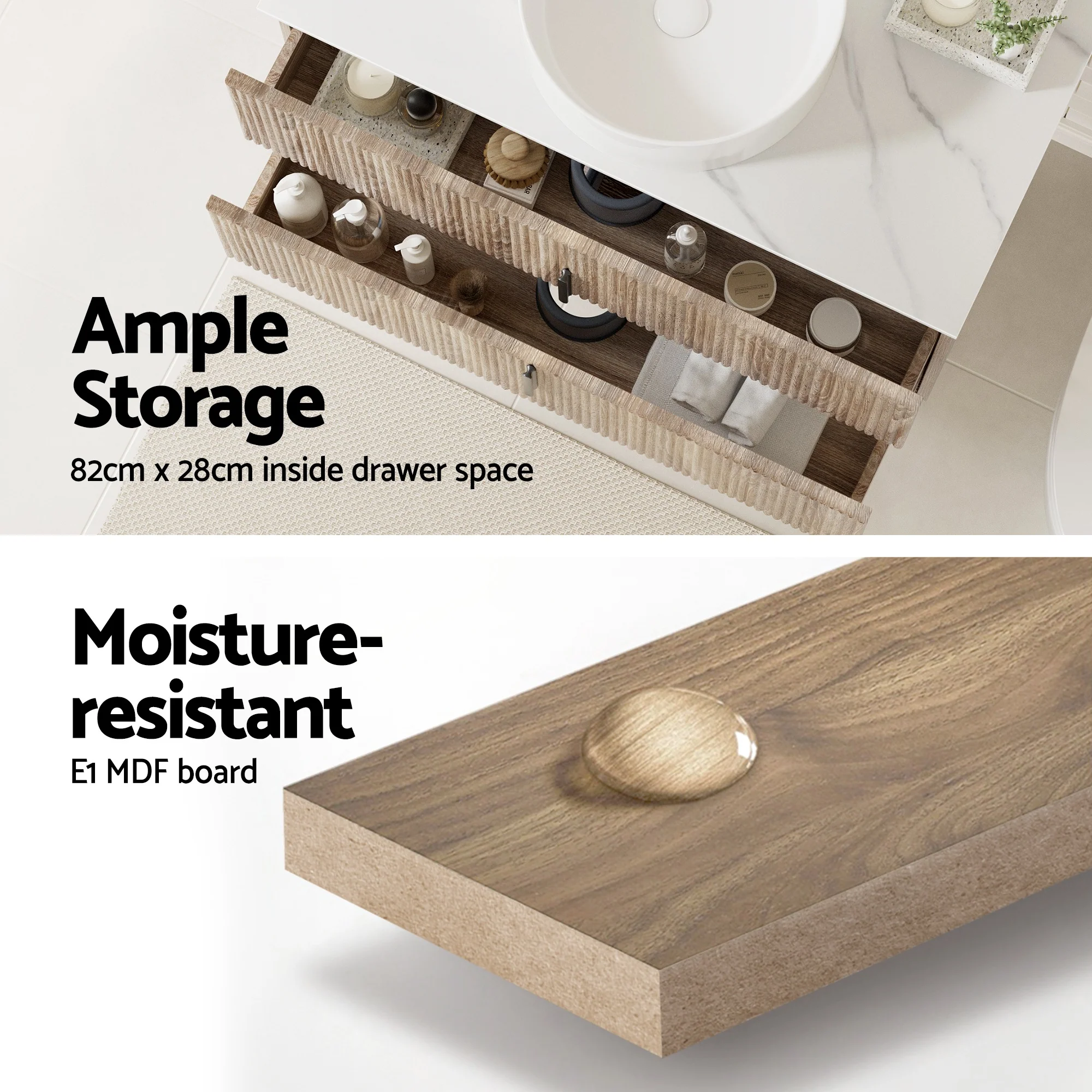 Cefito Vanity Unit 900mm Bathroom Cabinet Storage Wall Hung Timber Front Pine - Image 6
