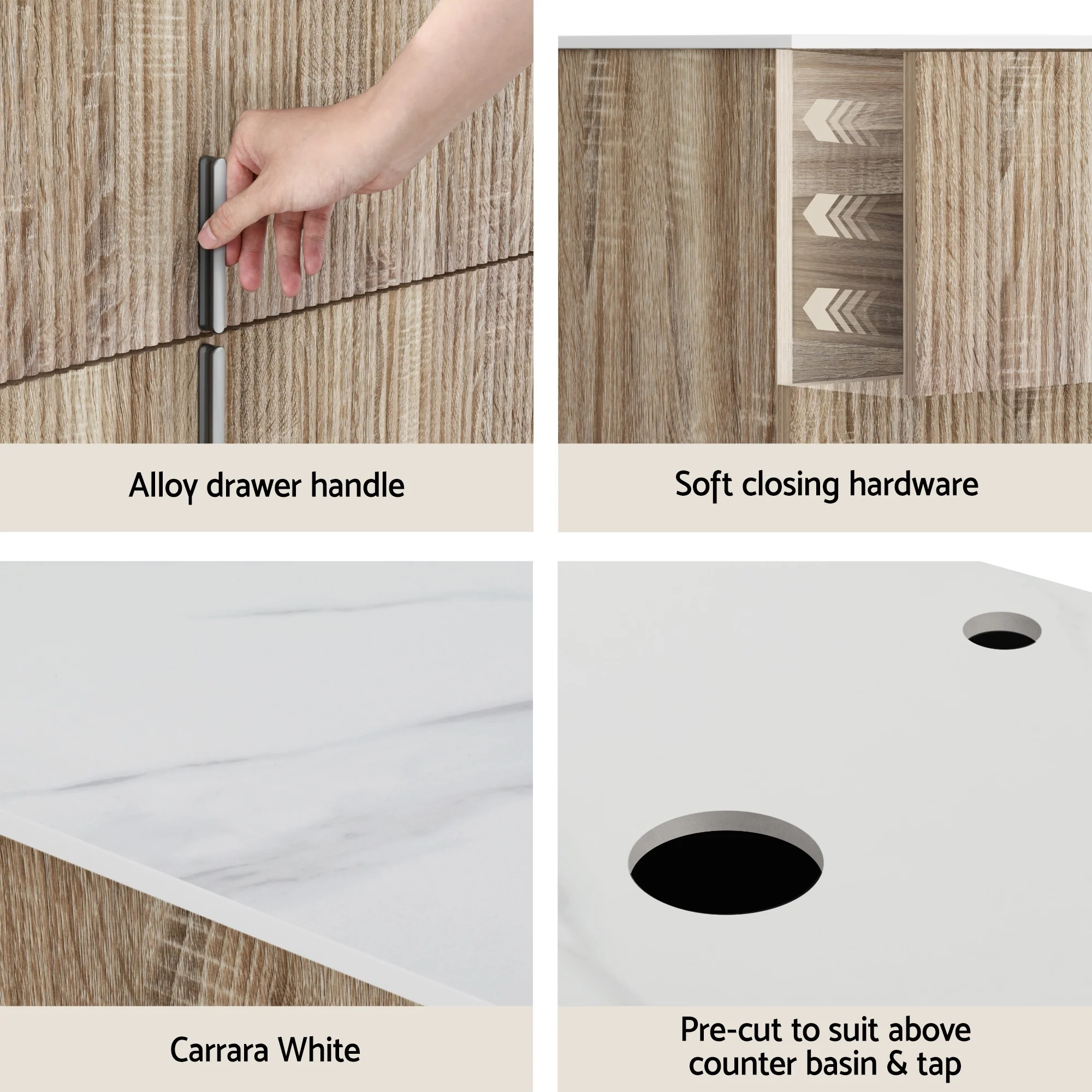 Cefito Vanity Unit 900mm Bathroom Cabinet Storage Wall Hung Timber Front Pine - Image 7