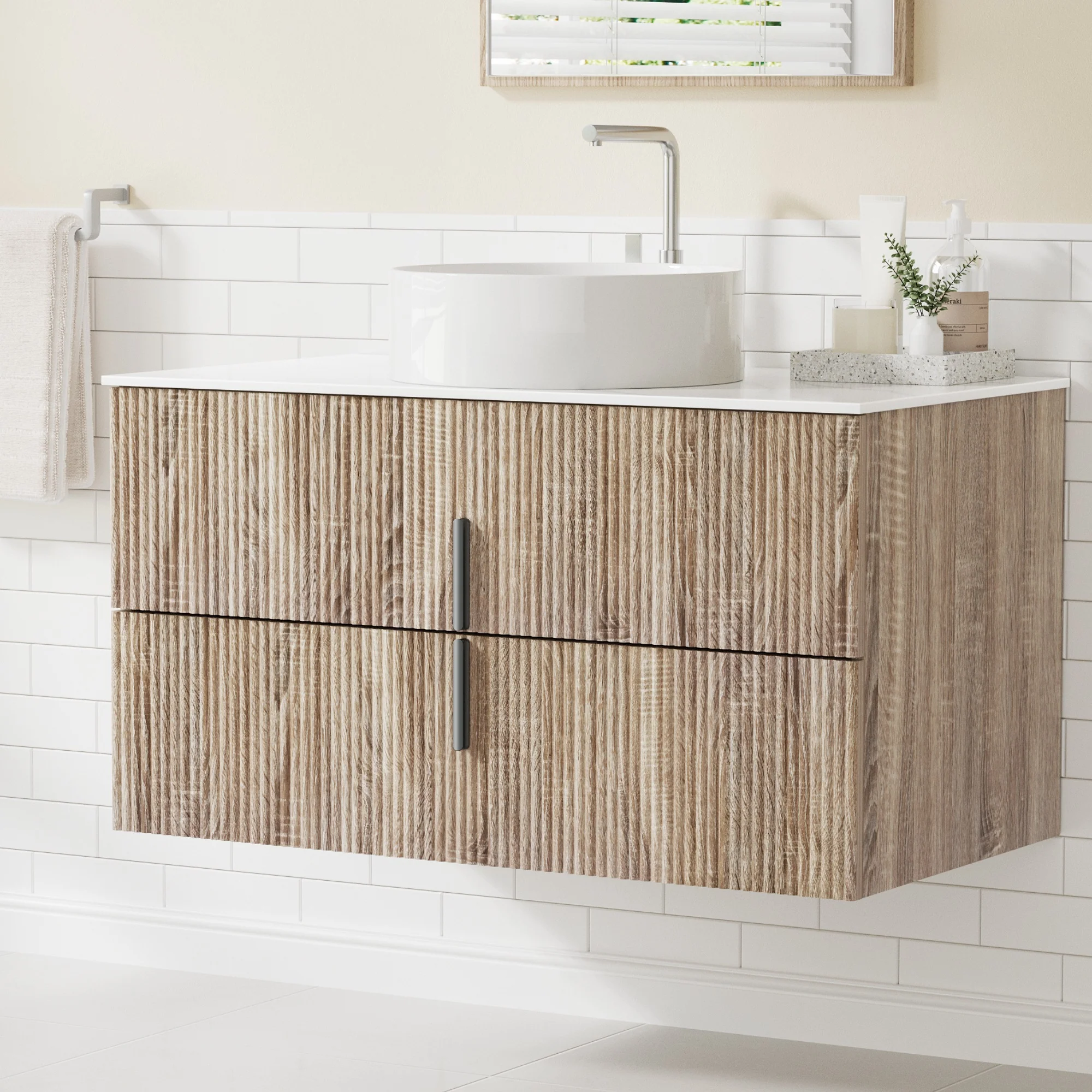 Cefito Vanity Unit 900mm Bathroom Cabinet Storage Wall Hung Timber Front Pine - Image 8