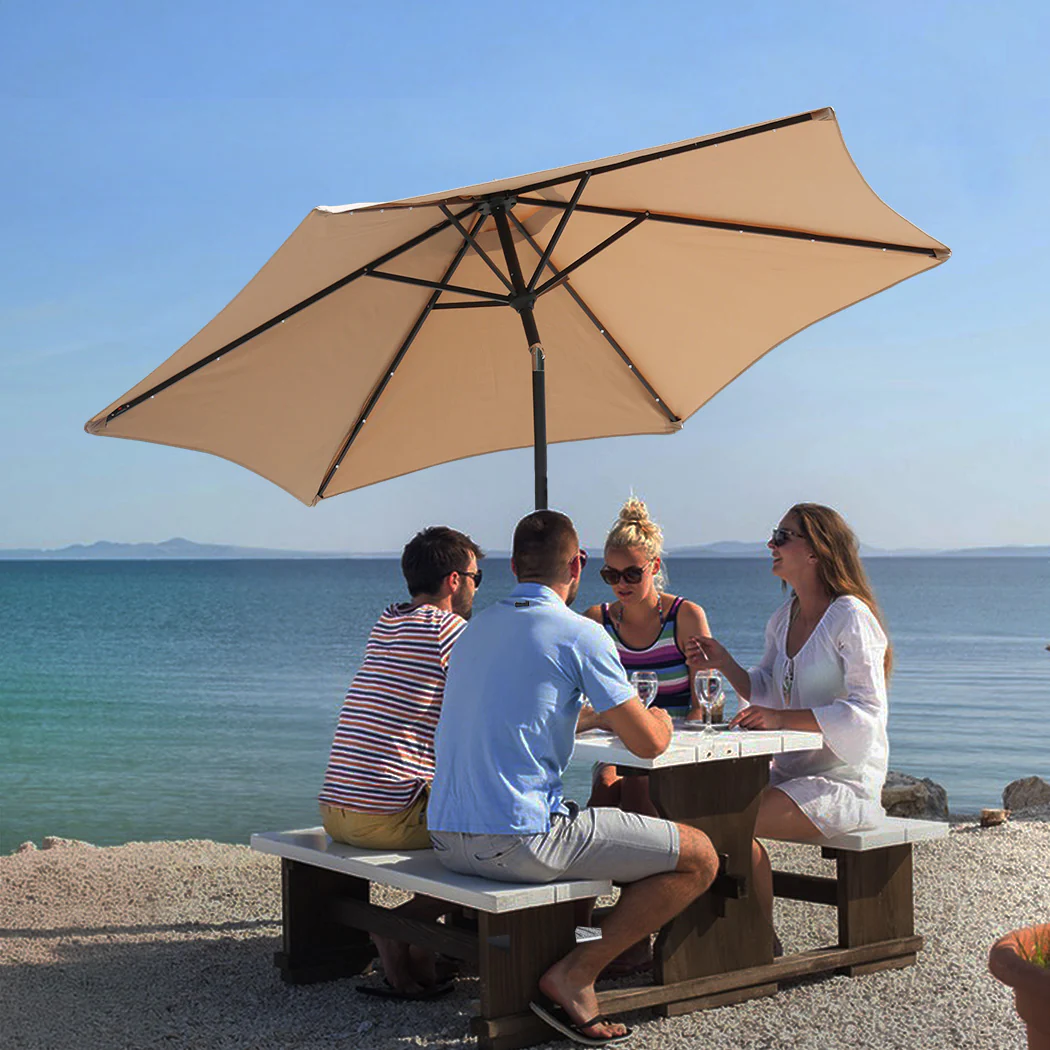 Centra 2.7M LED Outdoor Umbrella Base Stand Khaki - Image 6