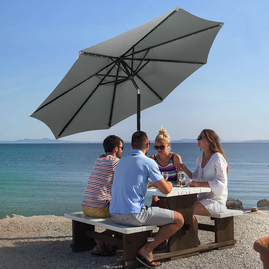 Centra 3M Outdoor Patio Umbrella Solar LED Light Grey - Image 6