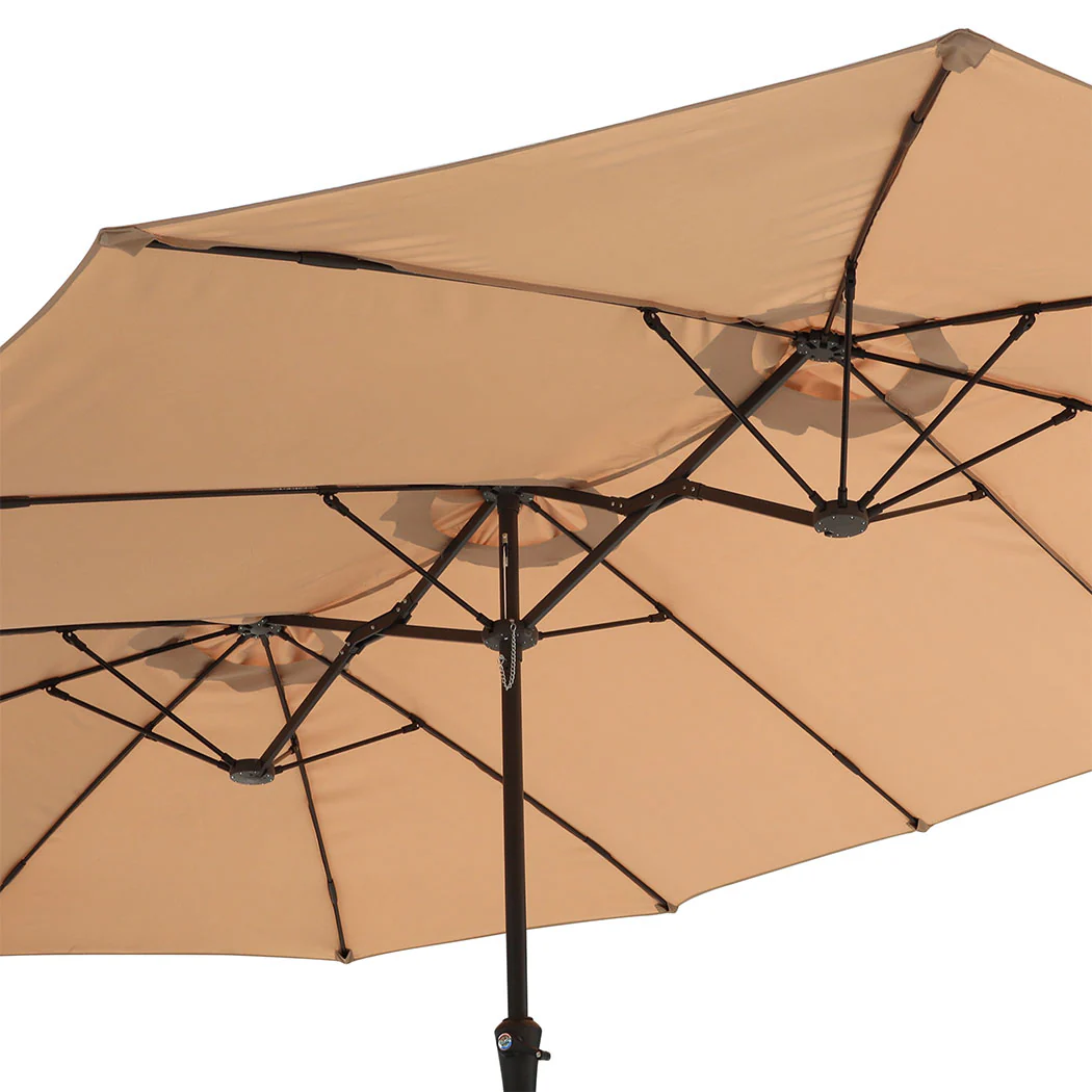 Centra 4.5M Double-sided Patio Umbrella Outdoor Umbrella Base Stand Khaki - Image 4