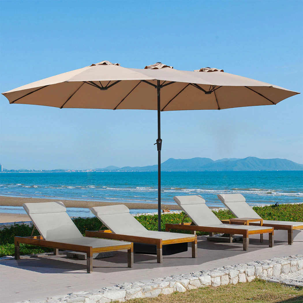 Centra 4.5M Double-sided Patio Umbrella Outdoor Umbrella Base Stand Khaki - Image 7