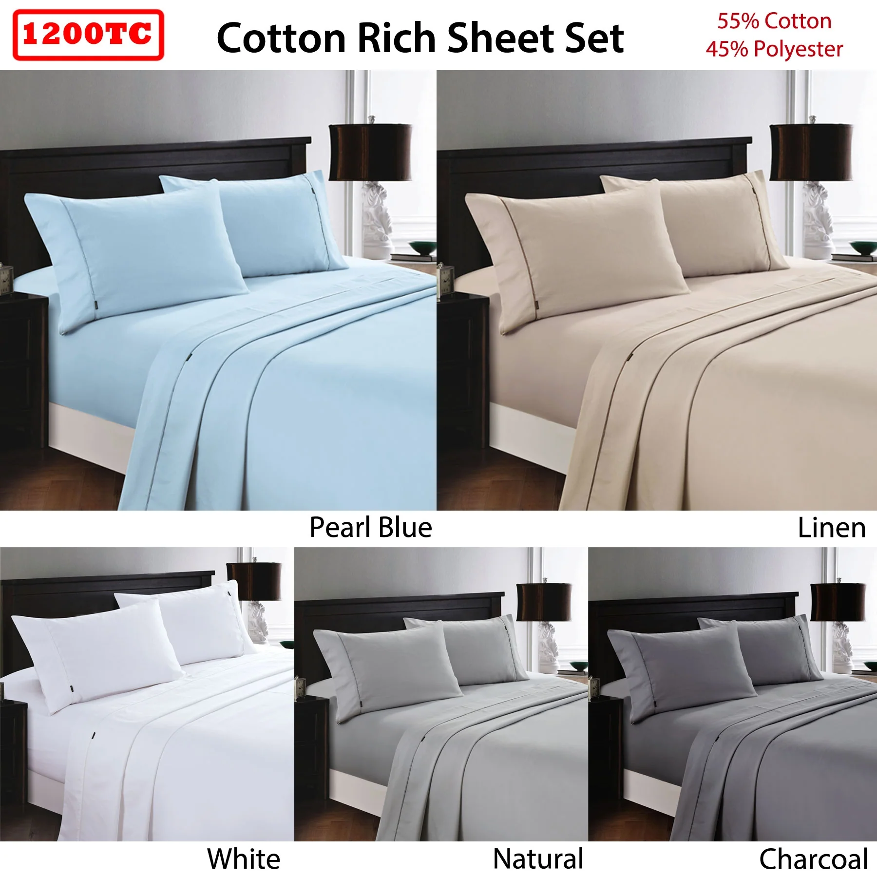 Deluxe Linen 1200TC Cotton Rich Sheet Set Linen Single - Image 2