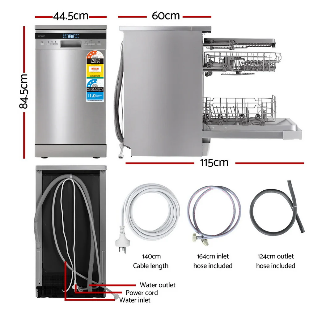 Devanti 10 Place Settings Freestanding Dishwasher Silver - Image 2