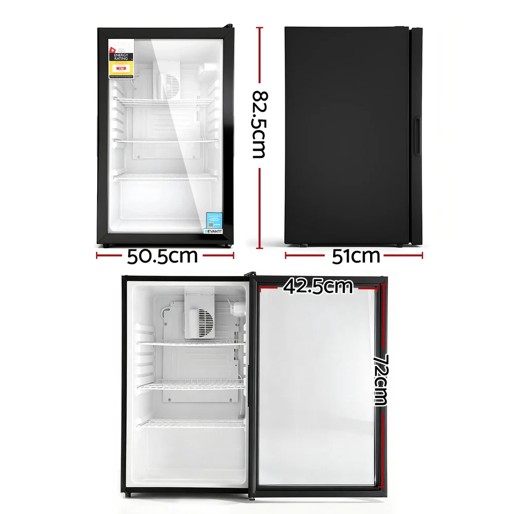 Devanti 105L Bar Fridge Glass Door Mini Fridge Countertop Cooler Black - Image 2