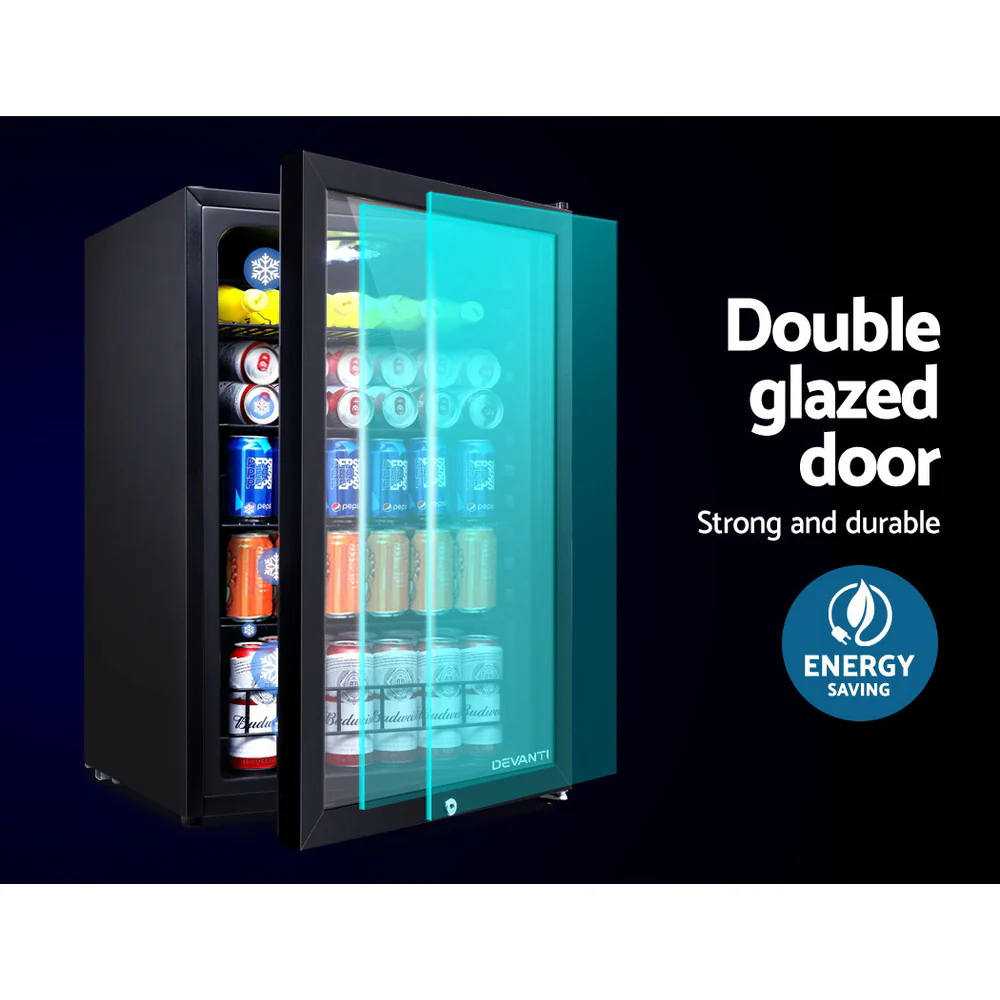 Devanti 115L Bar Fridge Glass Door w/Light Black - Image 2