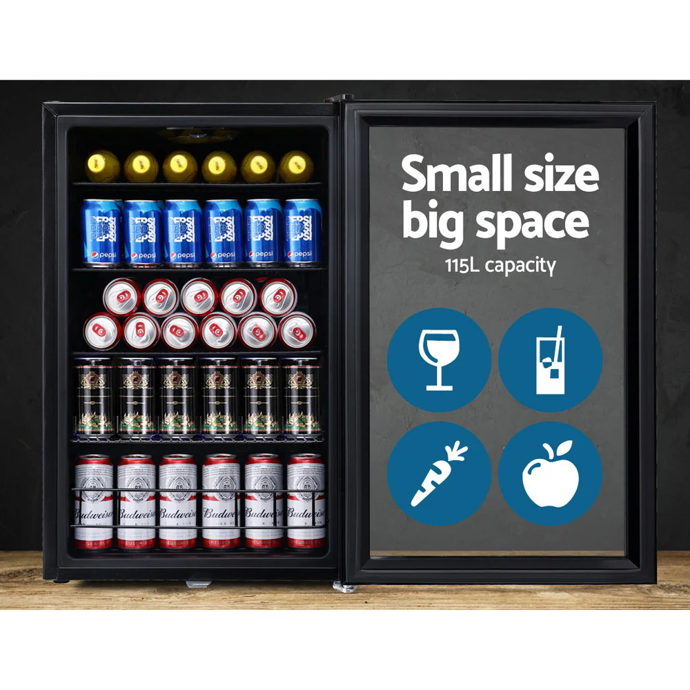 Devanti 115L Bar Fridge Glass Door w/Light Black - Image 4