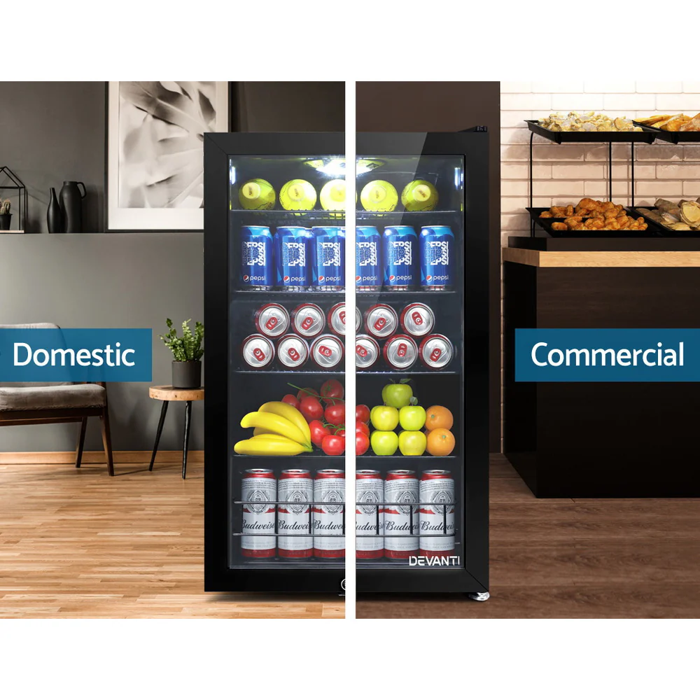 Devanti 115L Bar Fridge Glass Door w/Light Black - Image 6