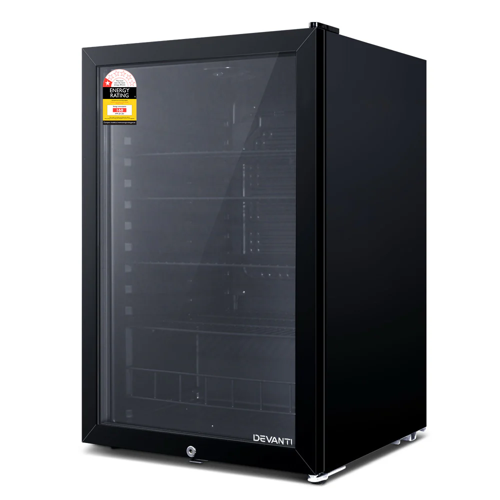 Devanti 115L Bar Fridge Glass Door w/Light Black - Image 7
