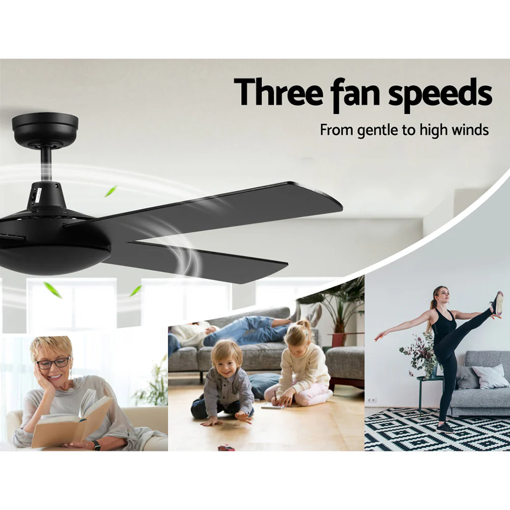 Devanti 52'' Ceiling Fan AC Motor 4 Blades w/Remote - Black - Image 3