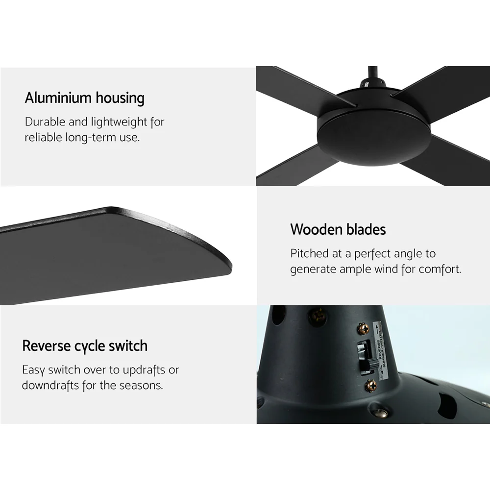 Devanti 52'' Ceiling Fan AC Motor 4 Blades w/Remote - Black - Image 5