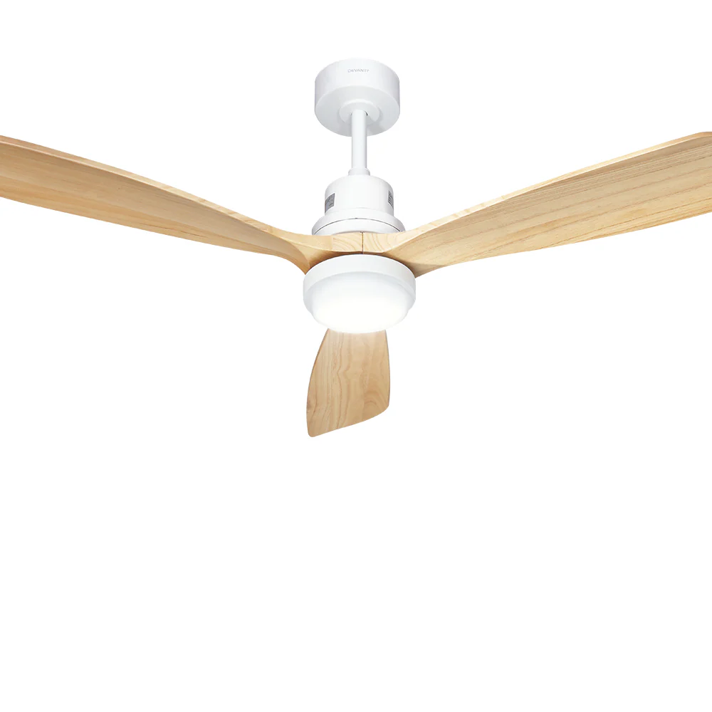Devanti 52'' Ceiling Fan AC Motor LED Light Remote - Light Wood - Image 7