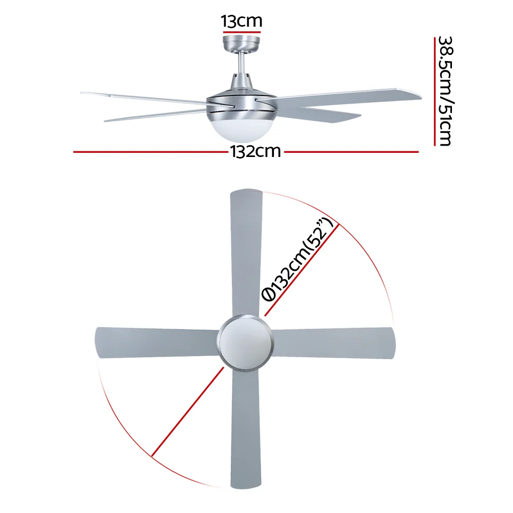 Devanti 52'' Ceiling Fan AC Motor w/Light w/Remote - Silver - Image 2