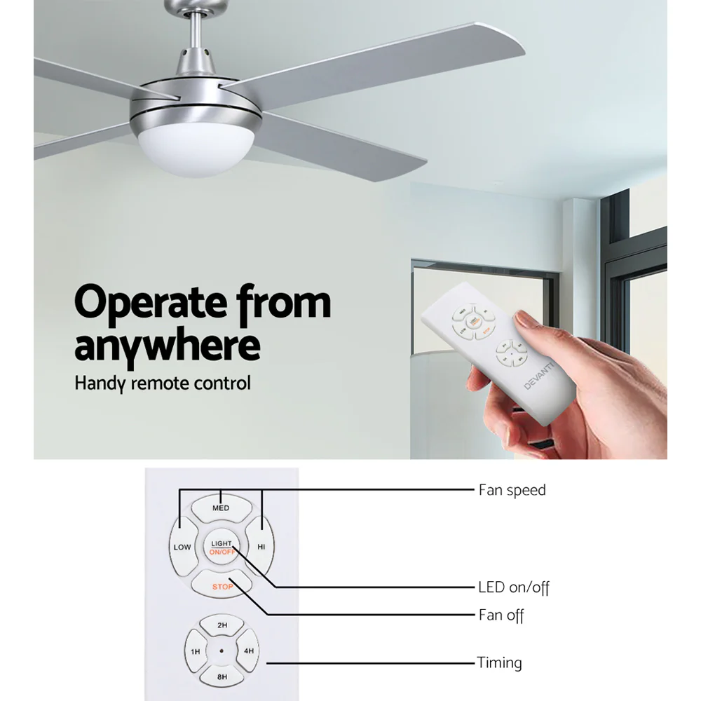Devanti 52'' Ceiling Fan AC Motor w/Light w/Remote - Silver - Image 5