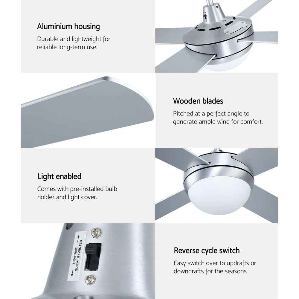 Devanti 52'' Ceiling Fan AC Motor w/Light w/Remote - Silver - Image 7