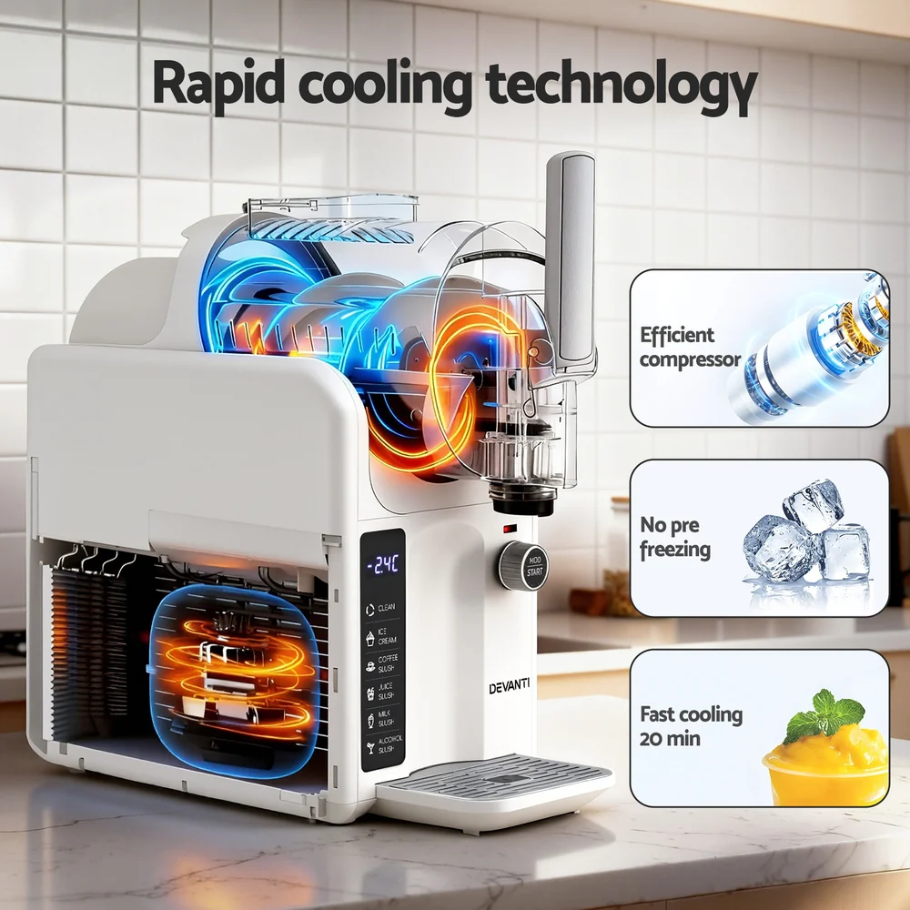 Devanti 5in1 Slushie Machine Ice Cream Maker 2L White - Image 5