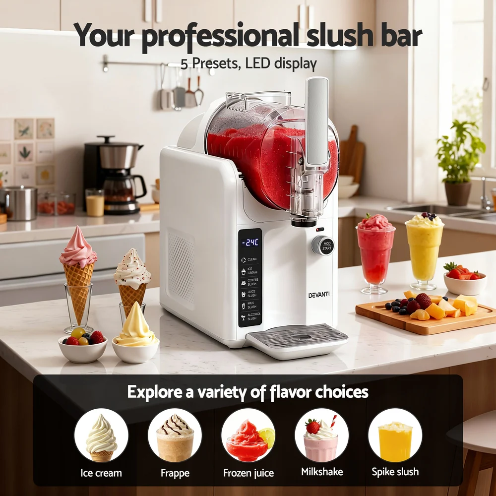 Devanti 5in1 Slushie Machine Ice Cream Maker 2L White - Image 6
