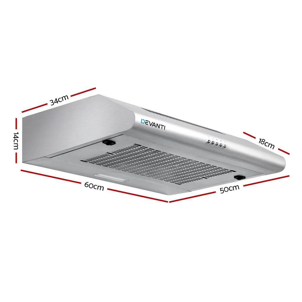 Devanti 600mm Range Hood 60cm Rangehood Stainless Steel - Image 2