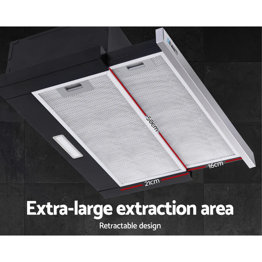Devanti 600mm Range Hood 60cm Slide out Rangehood Stainless Steel - Image 3
