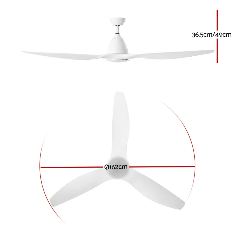 Devanti 64'' Ceiling Fan DC Motor w/Light w/Remote - White - Image 2