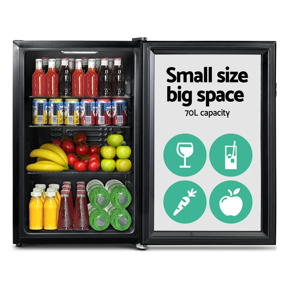 Devanti 70L Bar Fridge Glass Door w/Light Black - Image 3
