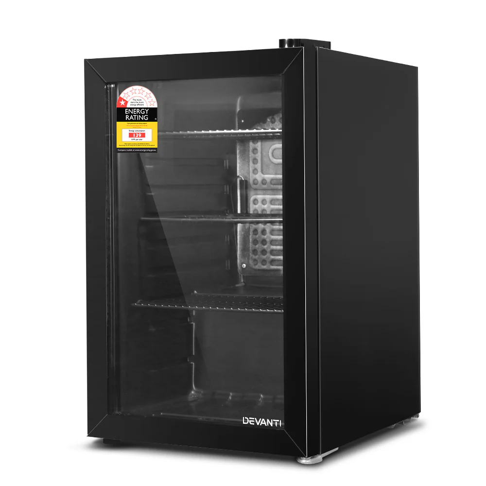 Devanti 70L Bar Fridge Glass Door w/Light Black - Image 8