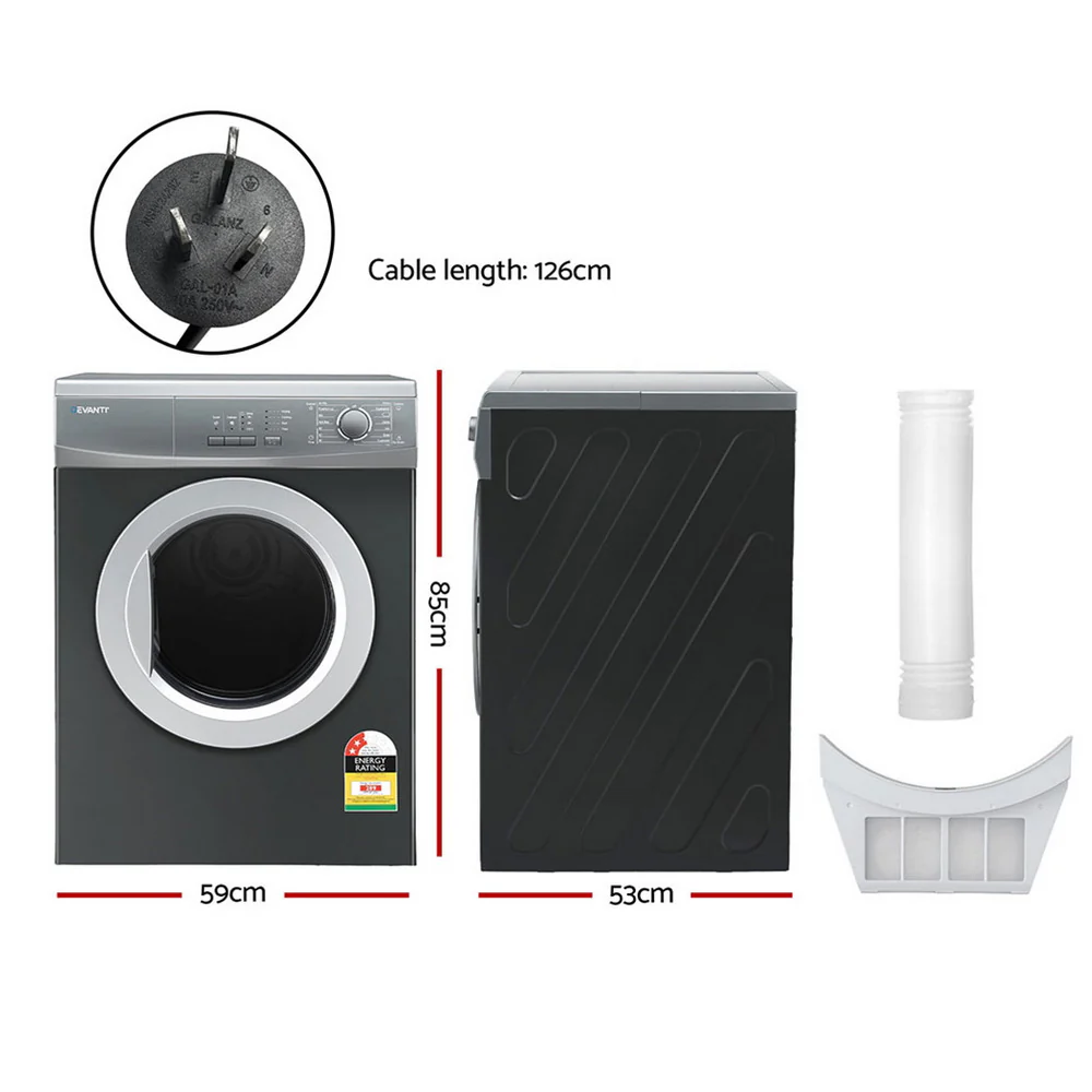 Devanti 7kg Tumble Dryer Vented 15 Auto Programs - Grey - Image 3