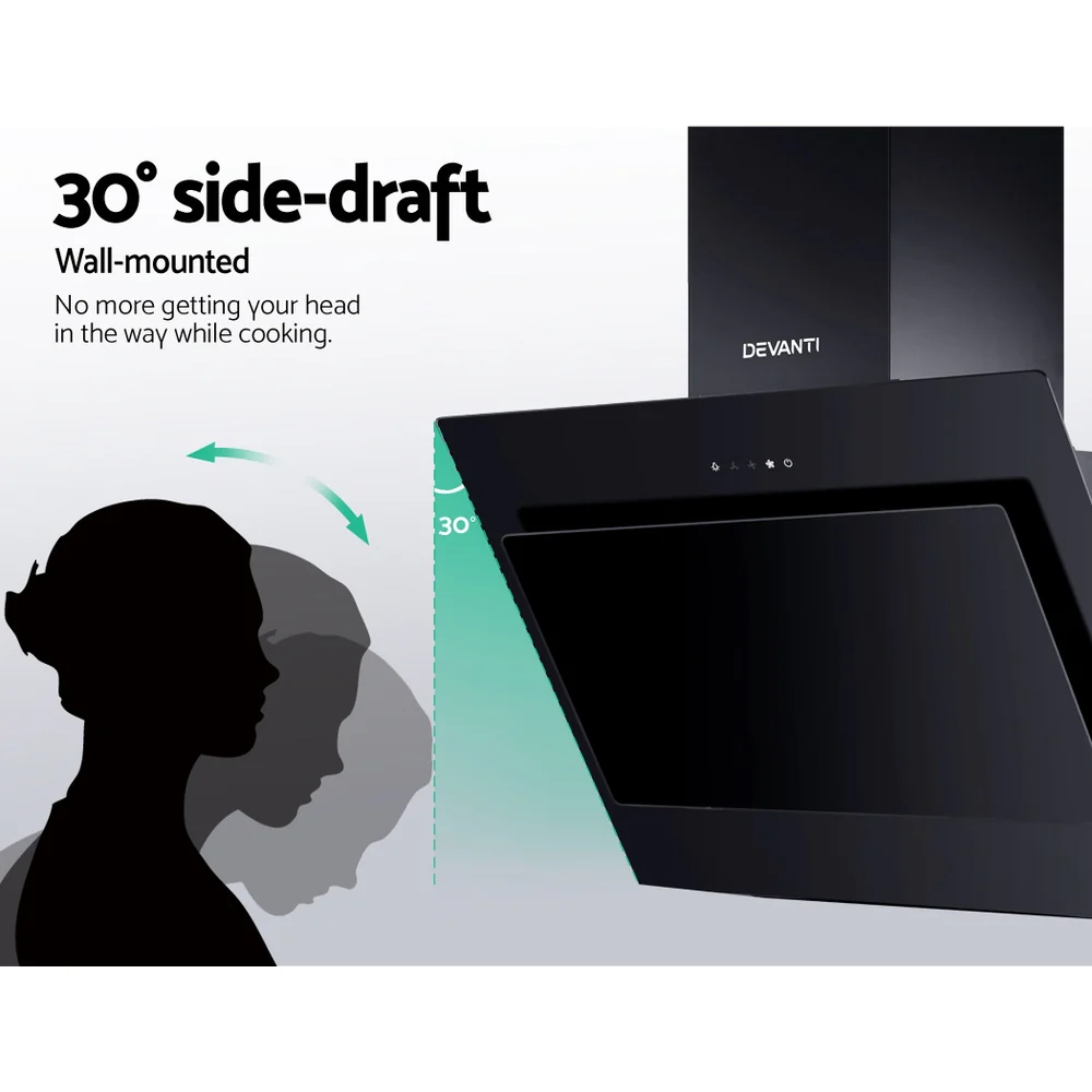 Devanti 900mm Range Hood 90cm Rangehood Glass Black - Image 7