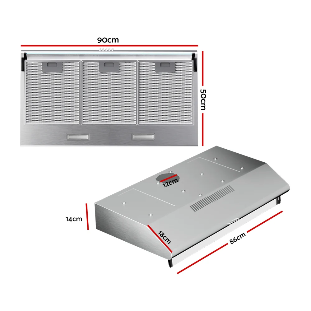 Devanti 900mm Range Hood 90cm Rangehood Stainless Steel - Image 2