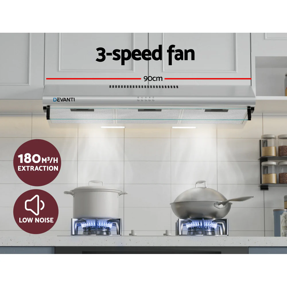 Devanti 900mm Range Hood 90cm Rangehood Stainless Steel - Image 4