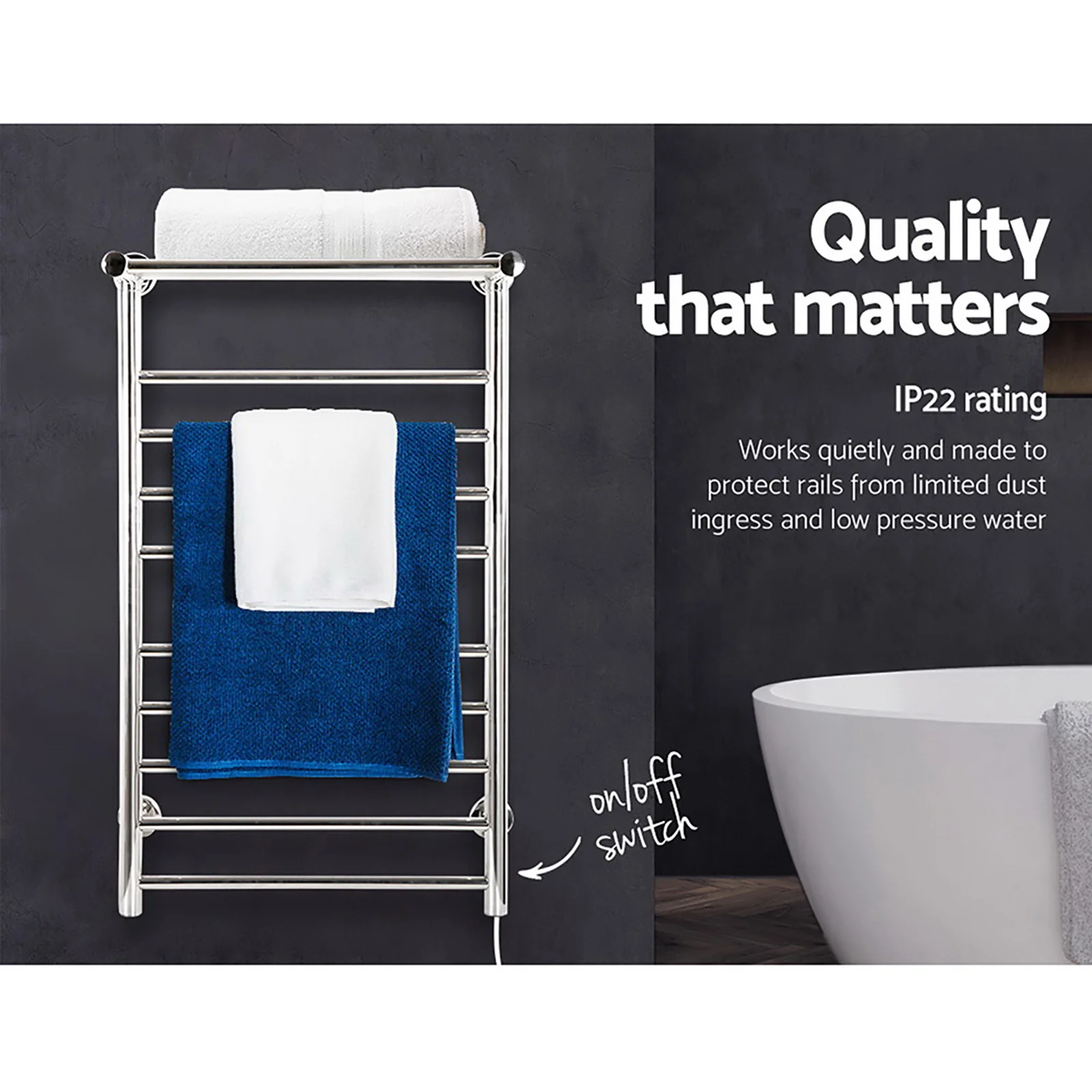 Devanti Electric Heated Towel Rail Rack 14 Bars Wall Mounted Clothes Dry Warmer - Image 4