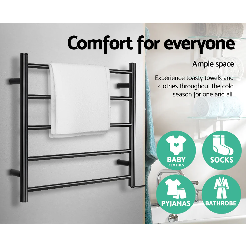 Devanti Electric Heated Towel Rail Rack 5 Bars Wall Mounted Clothes Dry Warmer - Image 4