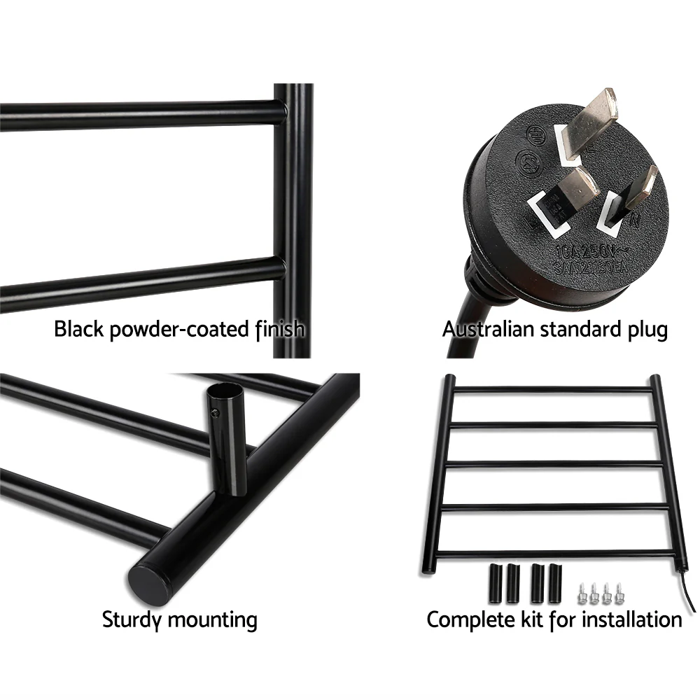 Devanti Electric Heated Towel Rail Rack 5 Bars Wall Mounted Clothes Dry Warmer - Image 5