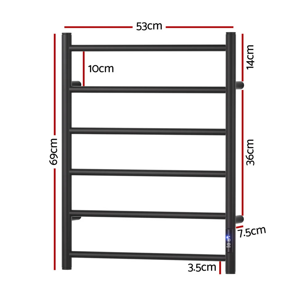 Devanti Heated Towel Rail 6 Round Bars with Timer Electric Heater Warmer Rack - Image 2