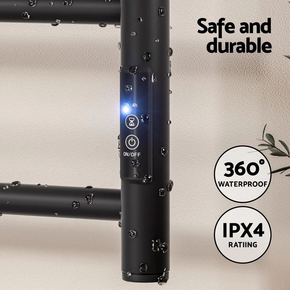 Devanti Heated Towel Rail 6 Round Bars with Timer Electric Heater Warmer Rack - Image 5
