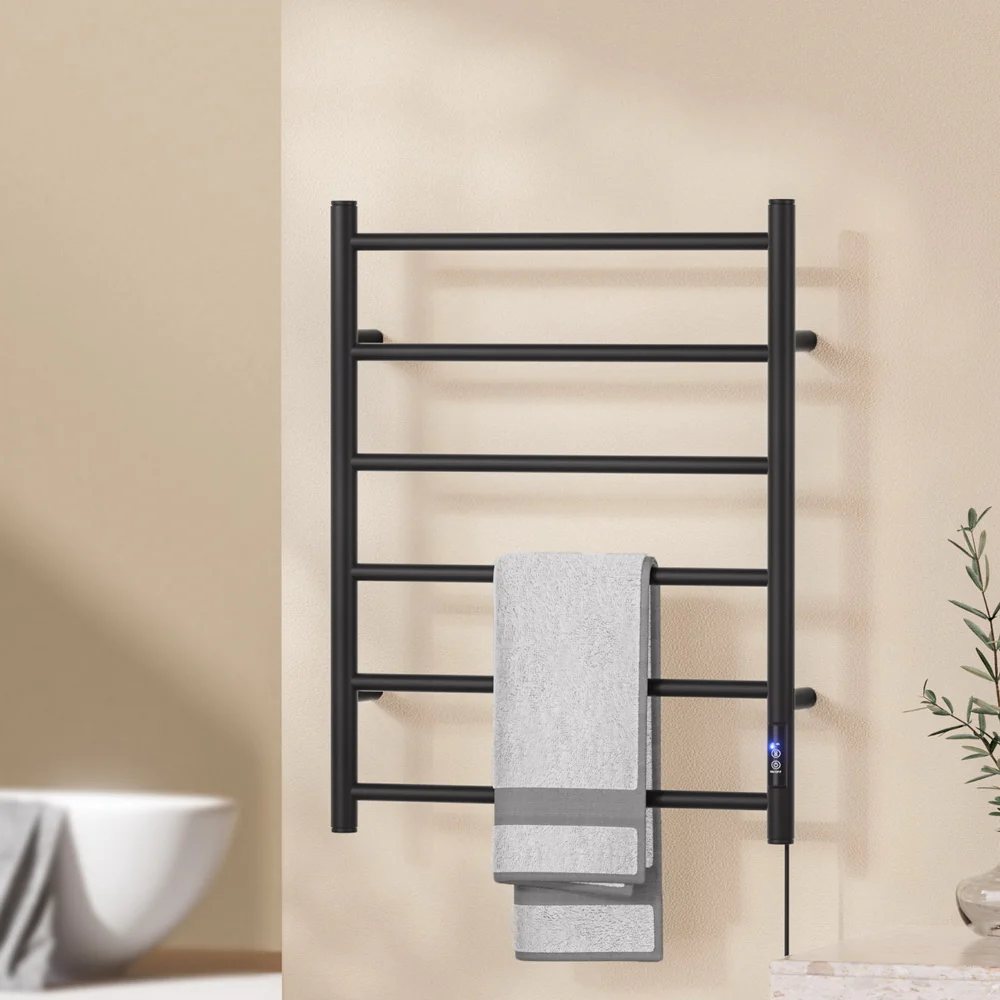 Devanti Heated Towel Rail 6 Round Bars with Timer Electric Heater Warmer Rack - Image 7