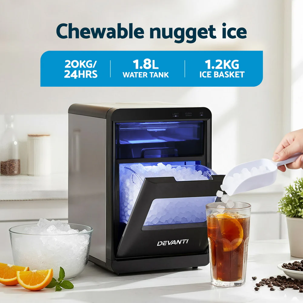 Devanti Ice Maker Machine 20kg Chewable Nugget Ice Countertop w/Self Cleaning - Image 6