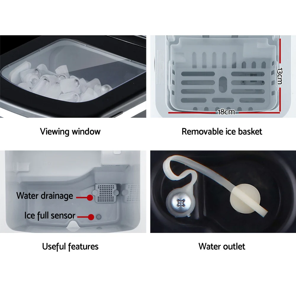DEVANTi Portable Ice Cube Maker Machine 2L Home Bar Benchtop Easy Quick Black - Image 7