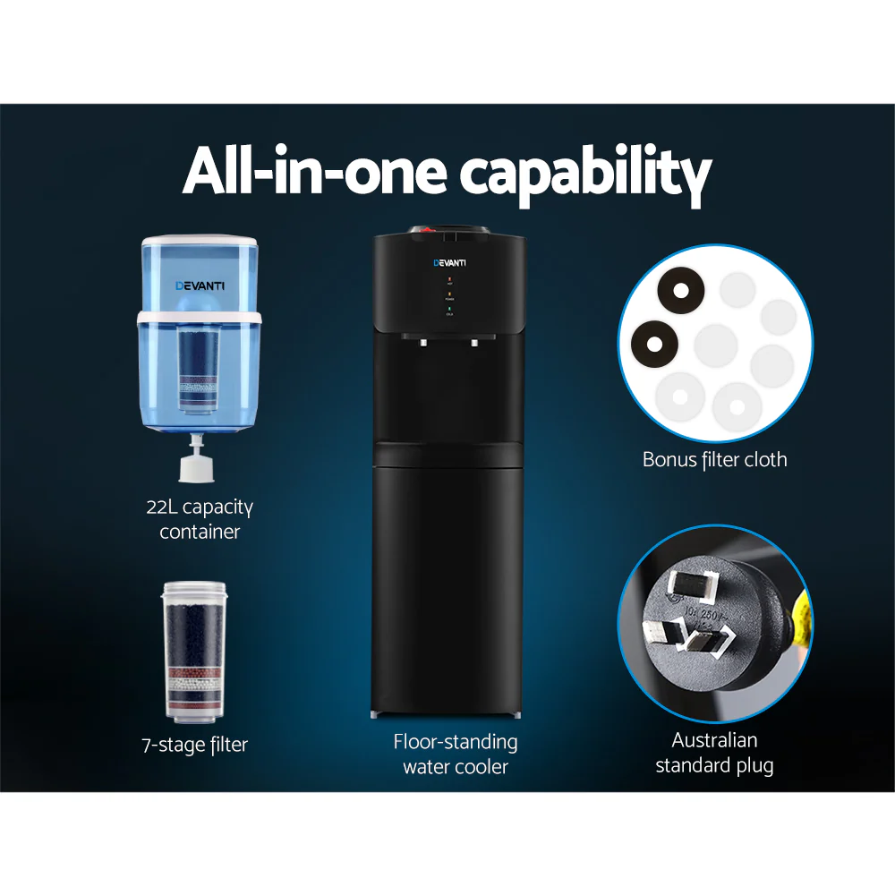 Devanti Water Cooler Dispenser Stand 22L Bottle Black - Image 3