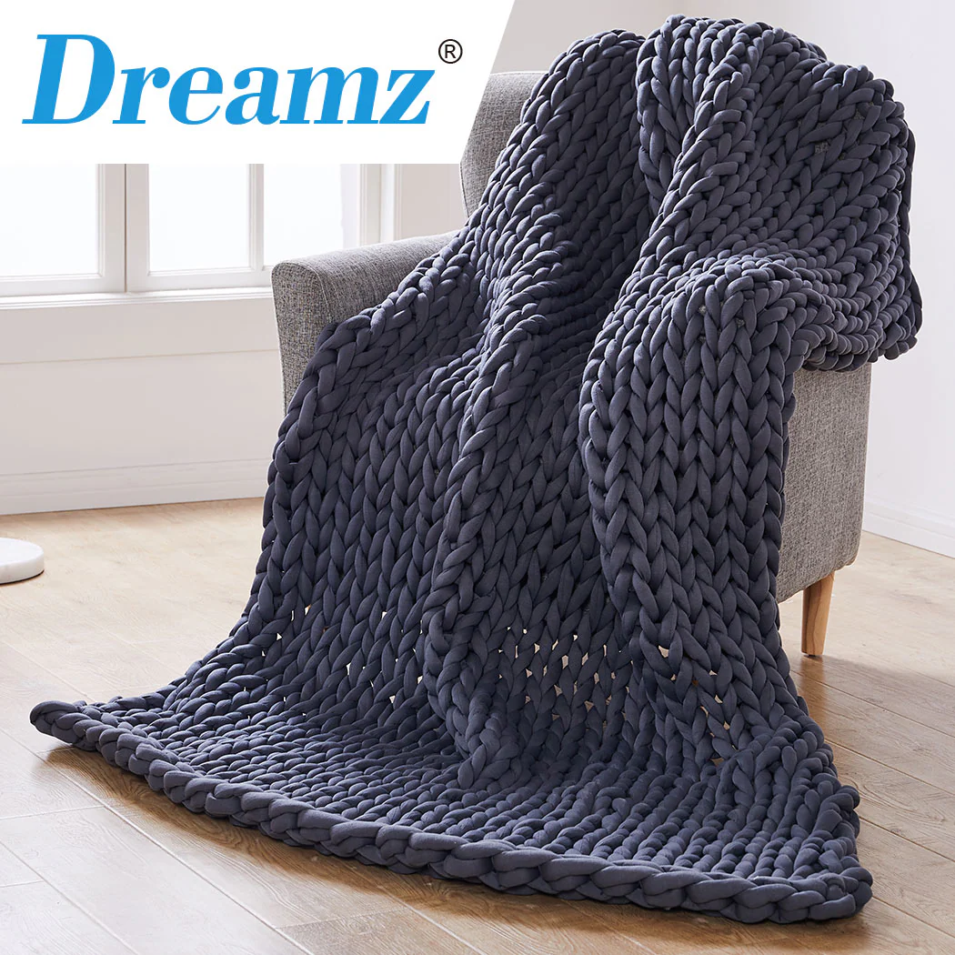 Dreamz Knitted Weighted Blanket Chunky Dark Grey Queen 9KG - Image 6