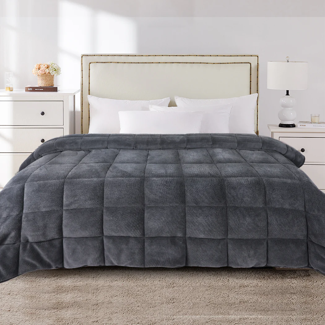 DreamZ Quilt Doona Comforter Blanket Grey Super King - Image 7