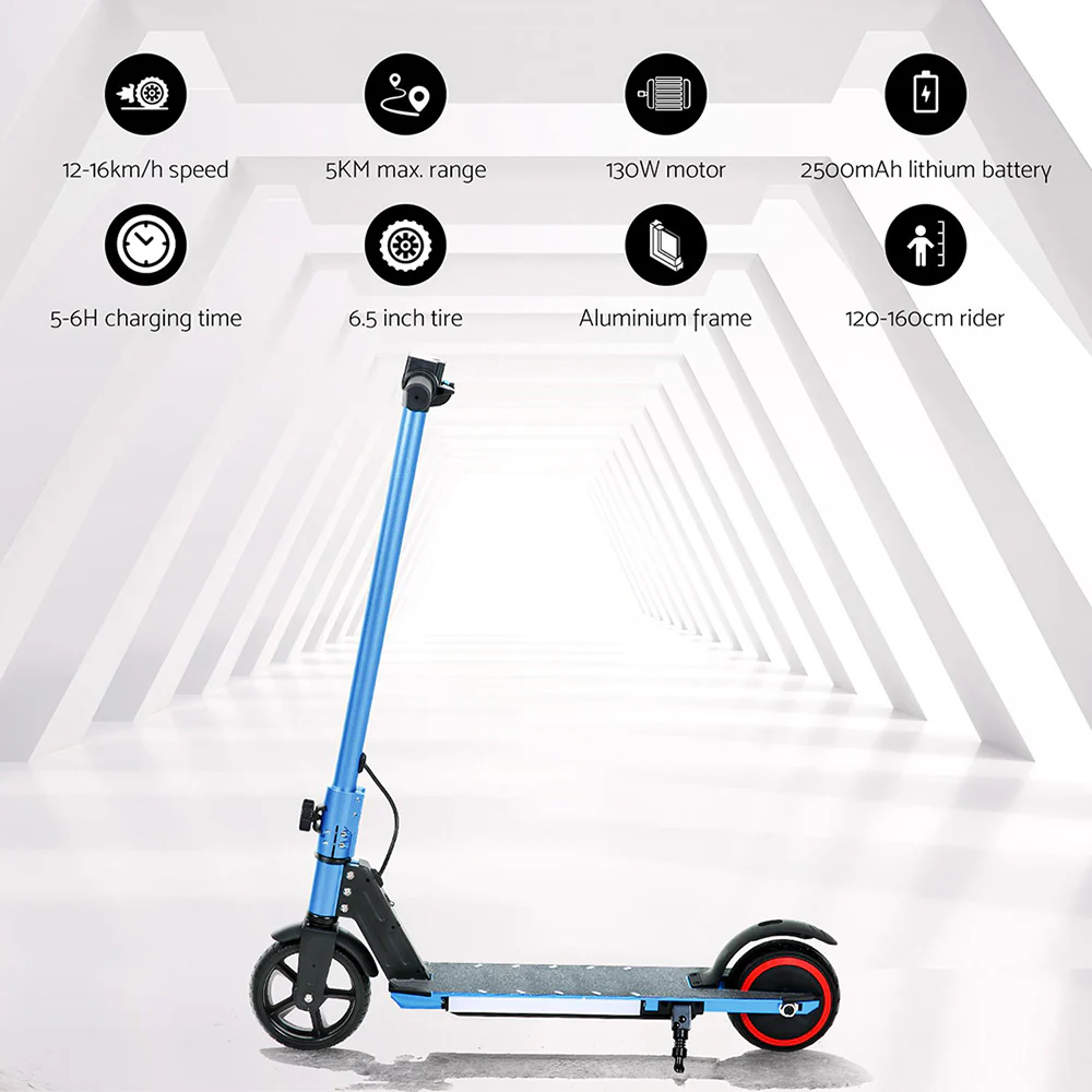 Electric Scooter 130W 16KM/H LED Light Folding Portable Riding Commuter Blue - Image 5